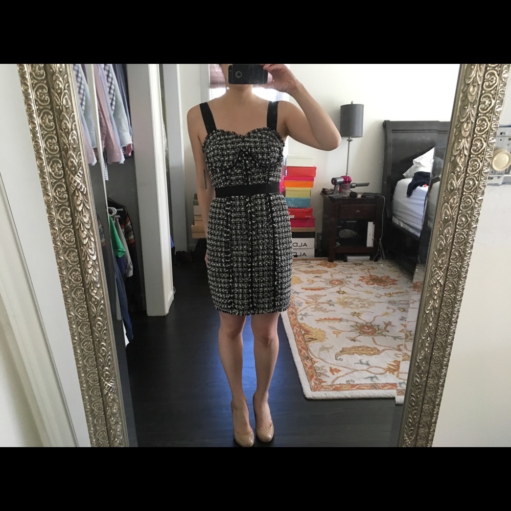Guess black and white tweed knee length dress
